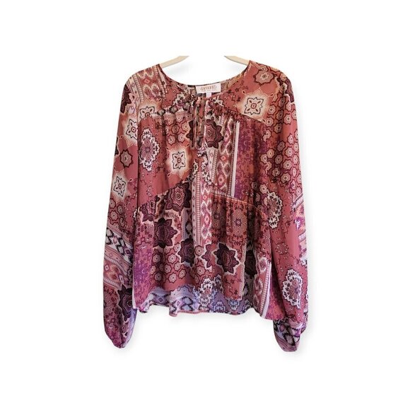 Shyanne Peasant Boho Top Rust Semi-Sheer Chiffon Size M - Picture 6 of 11